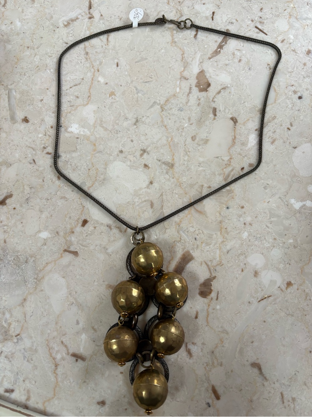 Heavy Gold Brass Cluster Ball Pendant Necklace